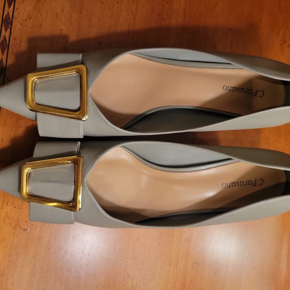 Vizzano Light Gray Pointed Flats with Gold Buckle - Picture 6 of 11